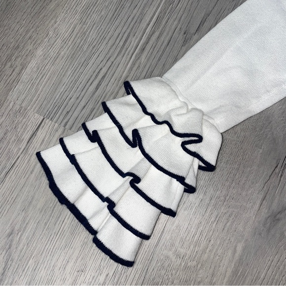 Club Monaco Knit Cream Long Sleeve Top with Ruffles - Picture 3 of 5